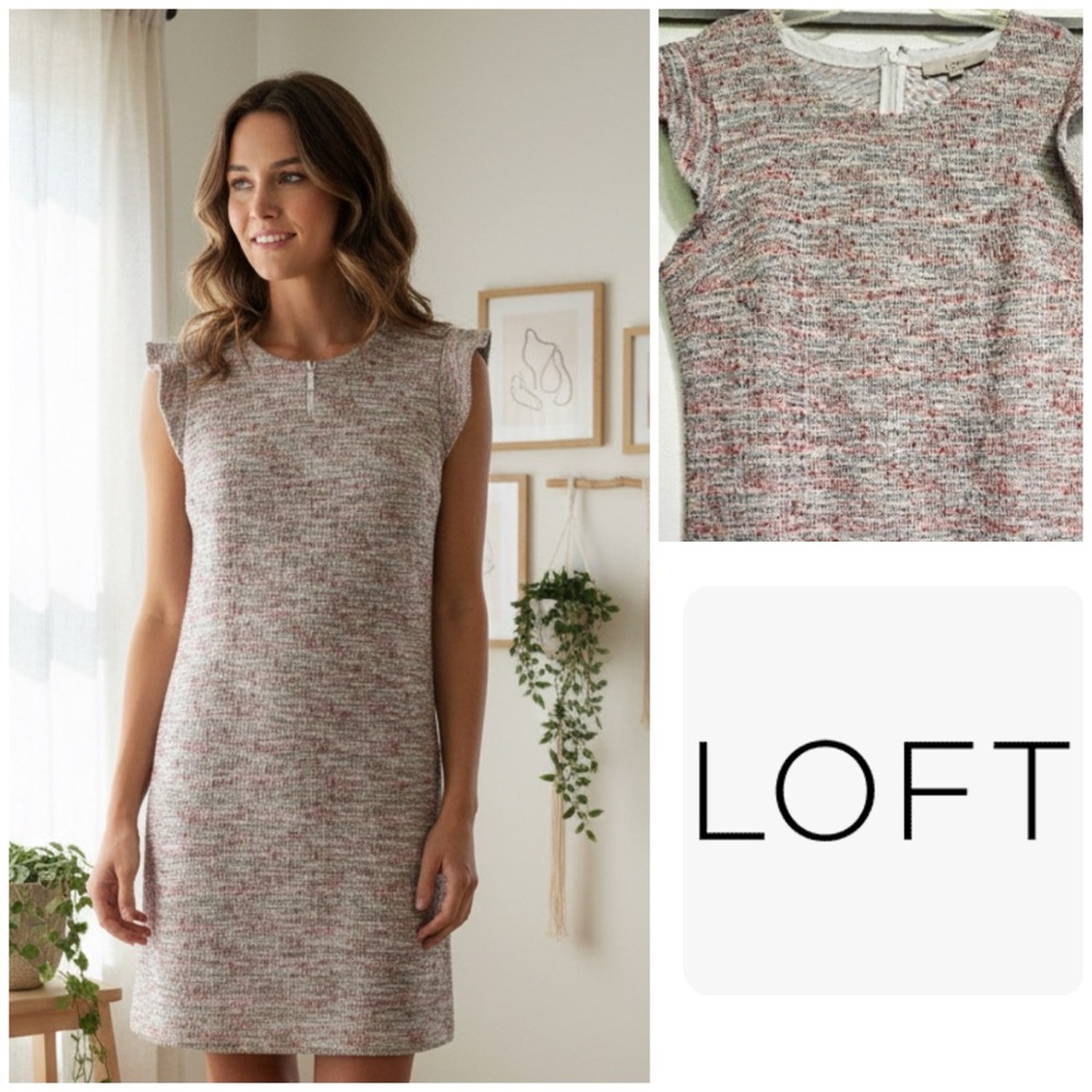 LOFT Women's Red and Gray Tweed Mini Dress